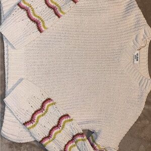 Cozy Cream Sweater with Striped Sleeves